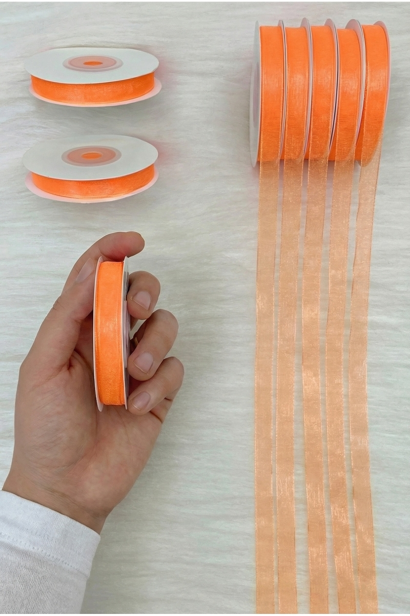 Organze Tül Kurdele Somon 1 cm 22 mt, Gelin, Bohça, Nişan, Çeyiz, Hediye, Paketleme, Süsleme, Nikah
