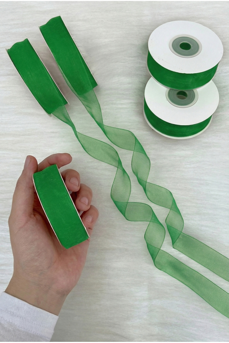Organze Tül Kurdele Yeşil 2 cm 22 mt, Gelin, Bohça, Nişan, Çeyiz, Hediye, Paketleme, Süsleme, Nikah
