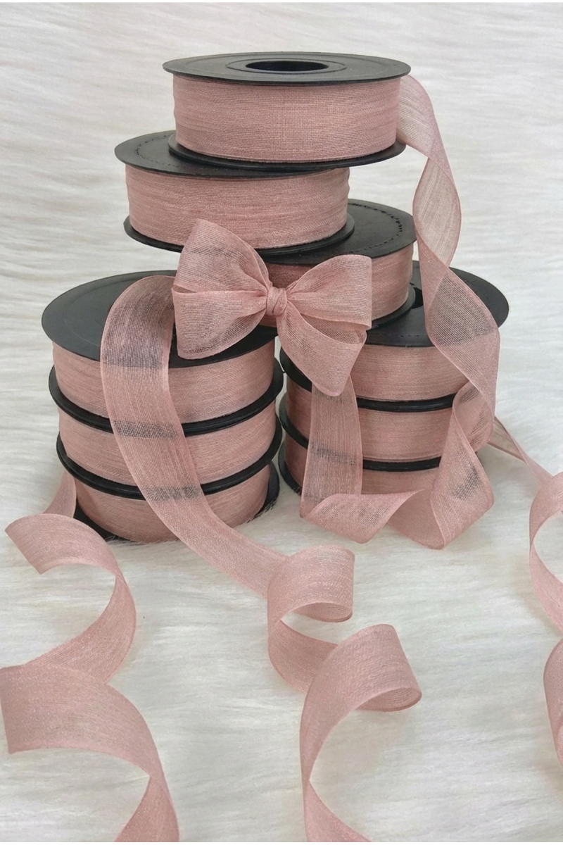 Pastel Pembe Keten Nopeli Kurdele 2,5 Cm 20 Metre, Bohça Çeyiz Özel Gün Hediye Süsleme Kurdelesi