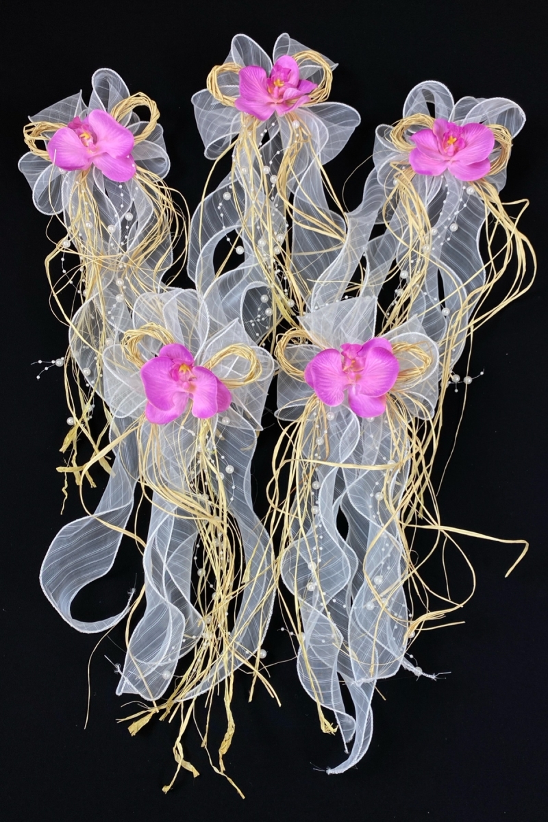 Pembe Orkide Bohça Süsü, Gelin Damat Çeyiz Düğün Nikah Nişan Gelin Arabası Sünnet Kına Süsü 5 Adet