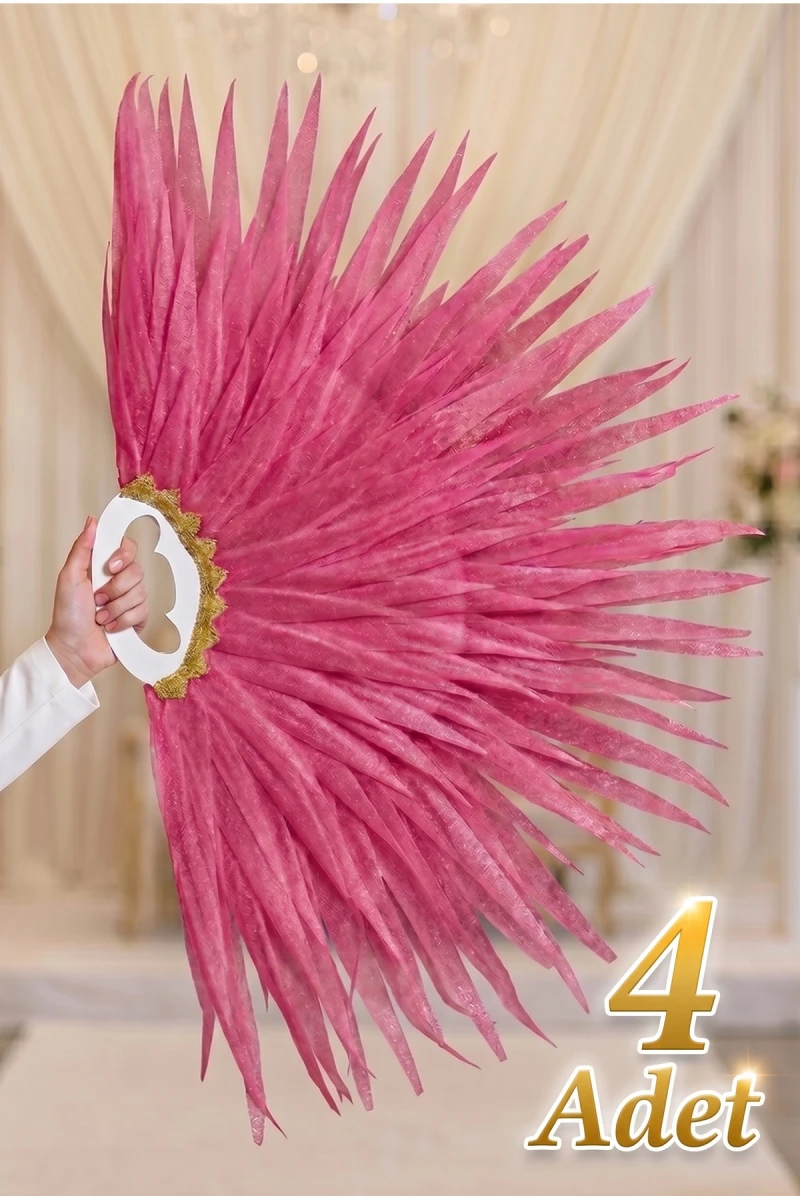 Pembe Saçaklı Dans Yelpazesi, 4 Adet Büyük Boy 120x80cm, Kına Gecesi, Bride, Organizasyon, Gösteri