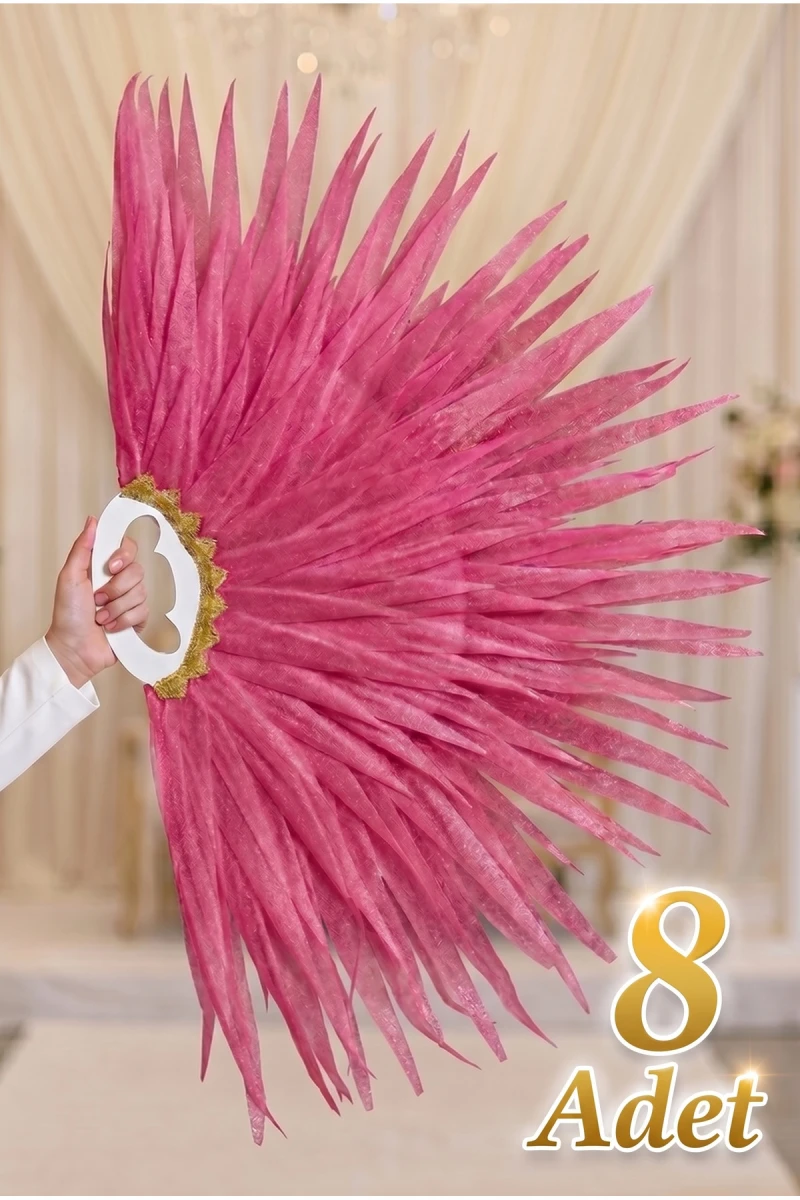 Pembe Saçaklı Dans Yelpazesi, 8 Adet Büyük Boy 120x80cm, Kına Gecesi, Bride, Organizasyon, Gösteri