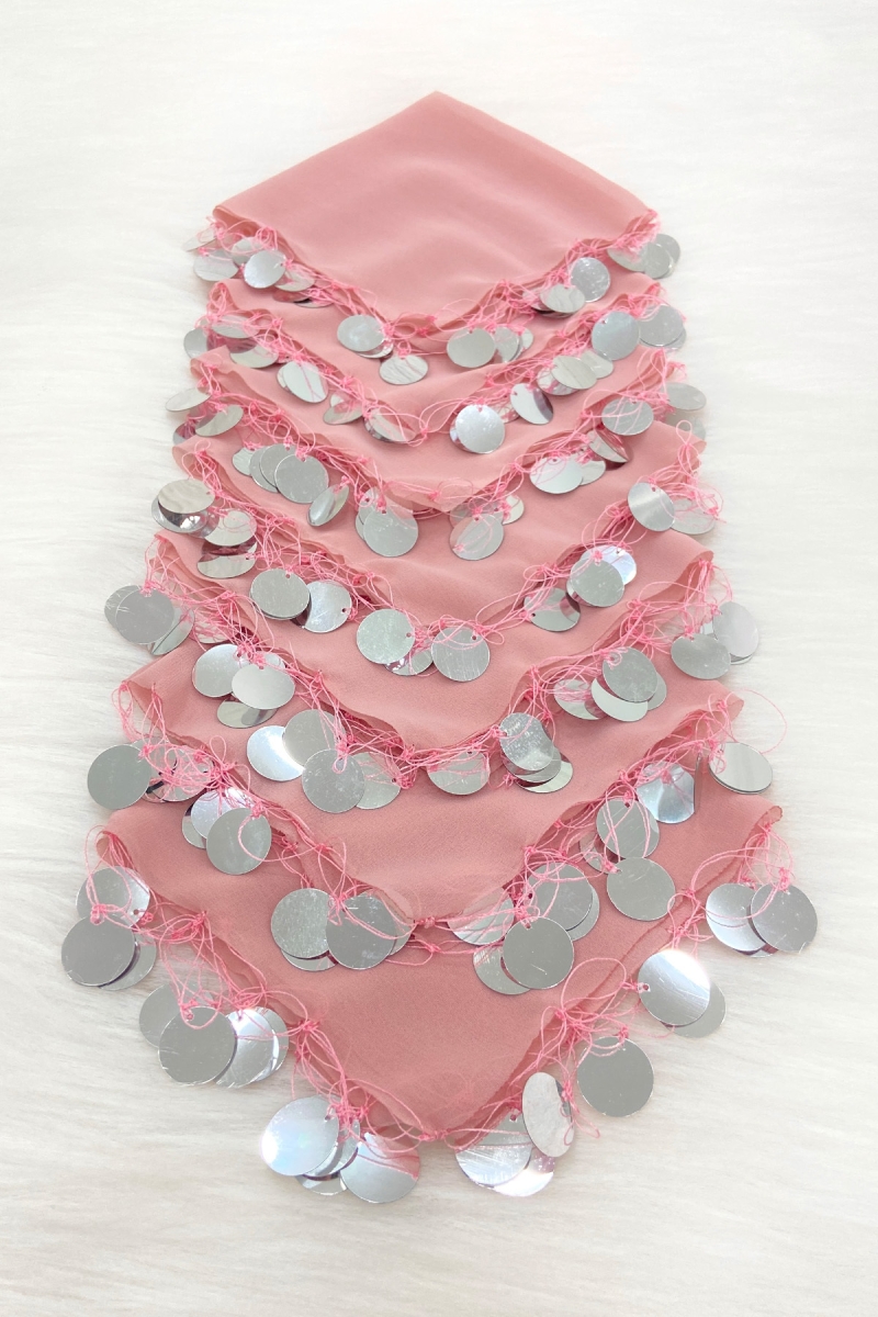 Pudra Gümüş Şifon Halay Mendili 5 Adet, Gelin Damat Düğün Kına Sünnet Nişan Bride