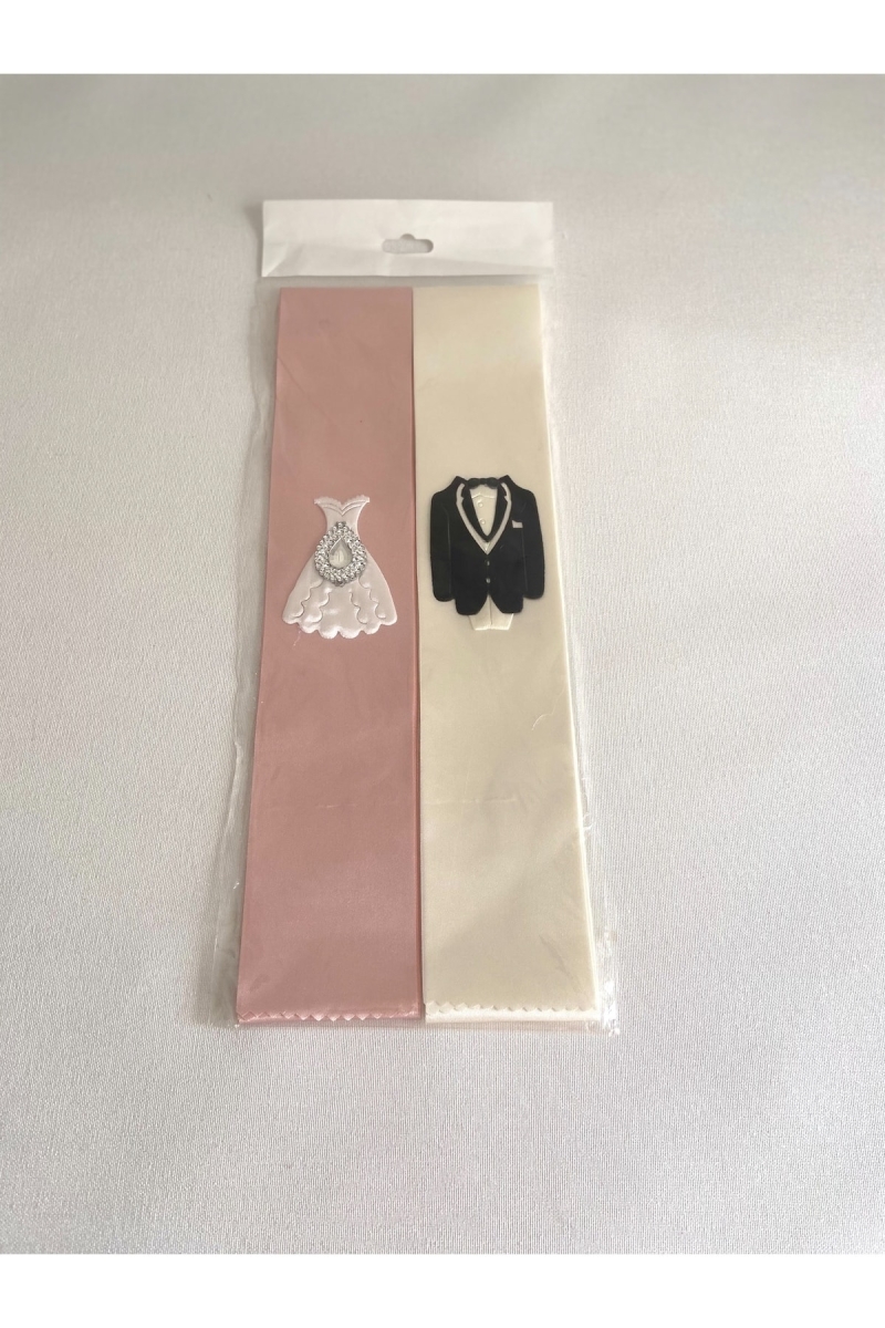 Pudra Krem Takı Kurdelesi Kuşağı Şeridi Gelin Damat Düğün Kına Gecesi Malzemesi