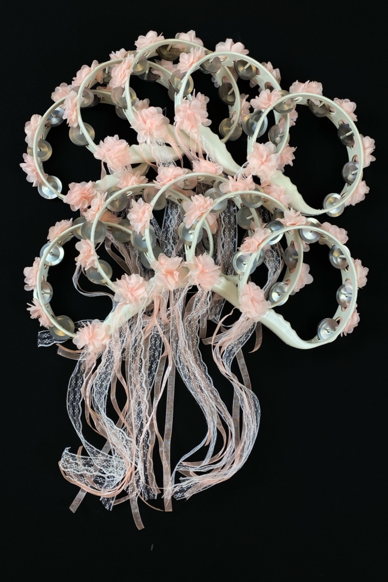 Pudra Süslü Gelin Nedime Kına Gecesi Tefi, Üç Boyut Lazer Çiçek Ve Kurdele Detaylı Tef 10 Adet