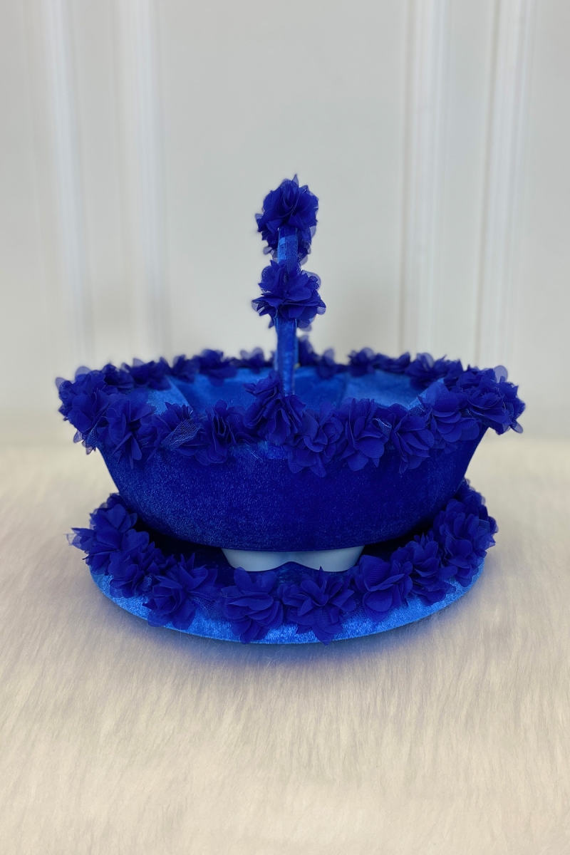 Saks Mavi Gelin Kına Gecesi Tepsi Ve Sepeti, Düğün, Sünnet, Nişan, Kadife Üç Boyutlu Lazer Çiçekli