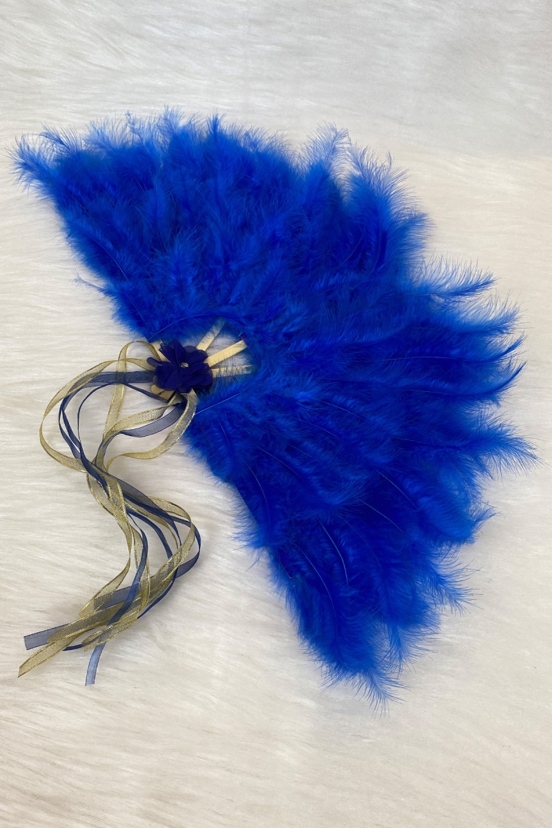 Saks Mavi Gelin Yelpazesi, Ahşap Tüylü Kına Yelpazesi, Nedime Sünnet Yelpaze Büyük Boy Yelpaze 60*35