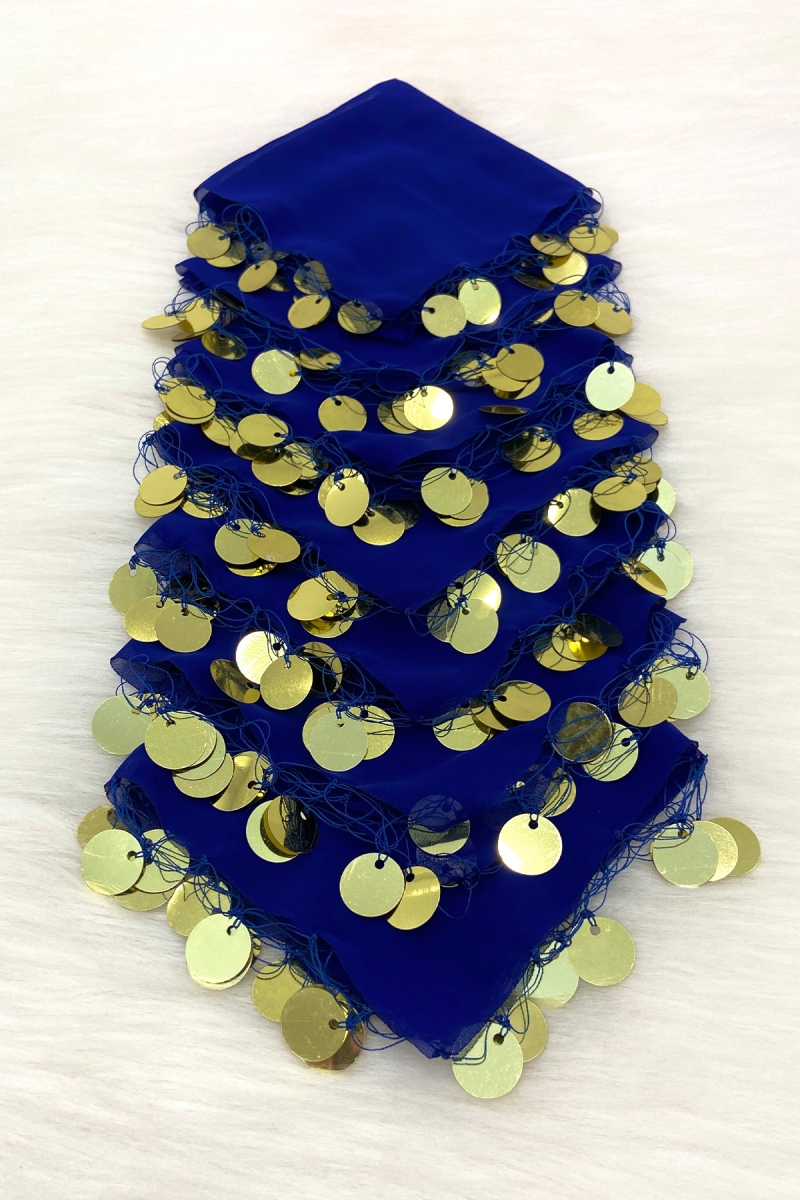 Saks Mavi Gold Şifon Halay Mendili 5 Adet, Gelin Damat Düğün Kına Sünnet Nişan Bride