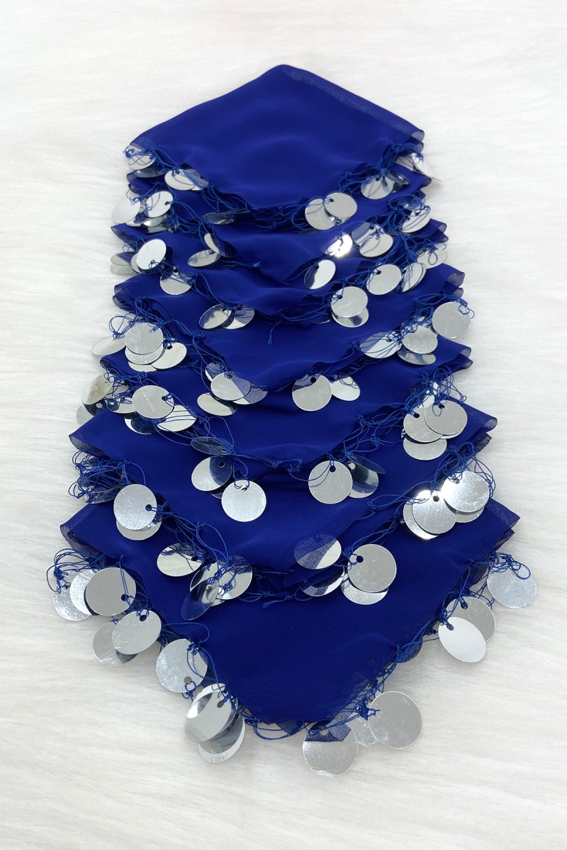 Saks Mavi Gümüş Şifon Halay Mendili 10 Adet, Gelin Damat Düğün Kına Sünnet Nişan Bride