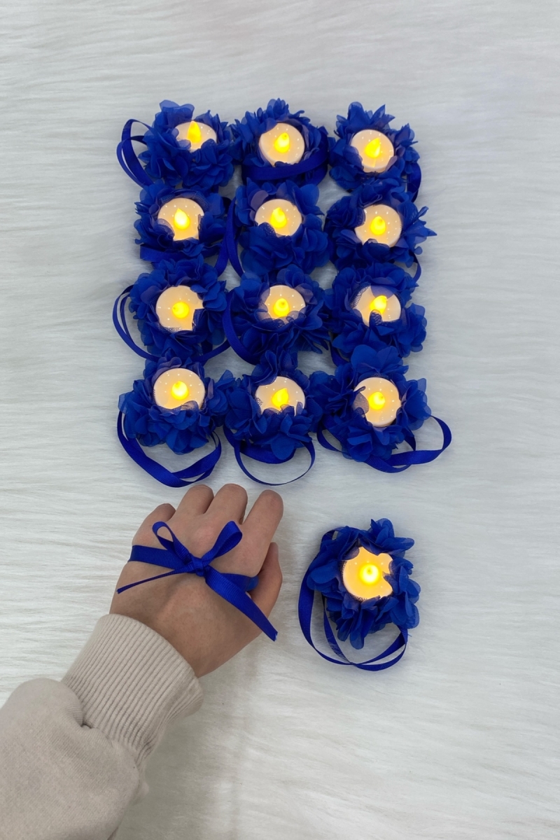 Saks Mavi Ledli Kına El Mumu, Düğün, Nedime, Bride, Sünnet, Led Işıklı, Tealight Mum Pilli 12 Adet