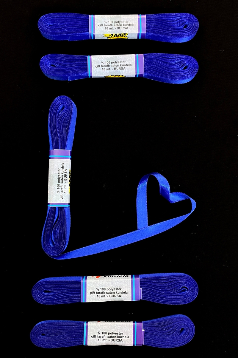 Saks Mavi Saten Kurdele 1 Cm 10 Metre, Bohça Çeyiz Özel Gün Hediye Süsleme Kurdelesi