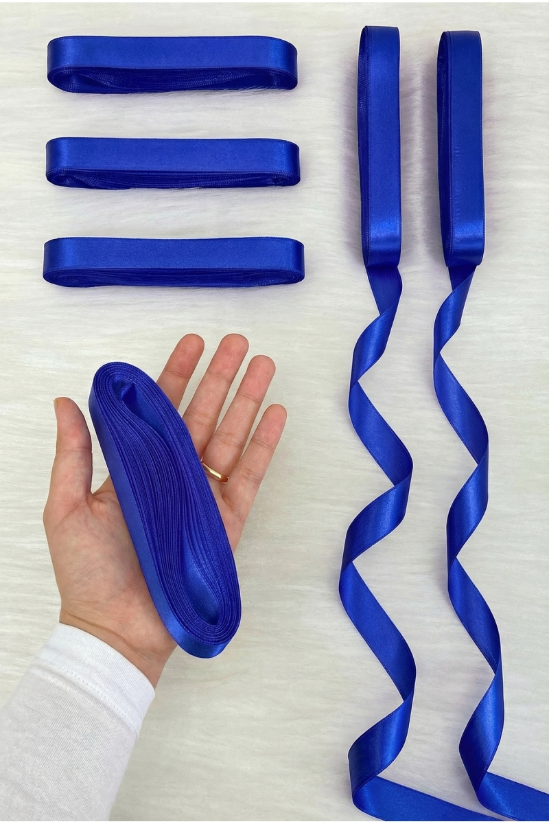 Saks Mavi Saten Kurdele 2 Cm 10mt, Bohça Çeyiz Nikah Kına Sünnet Söz Doğum Günü Parti Hediye Süsleme