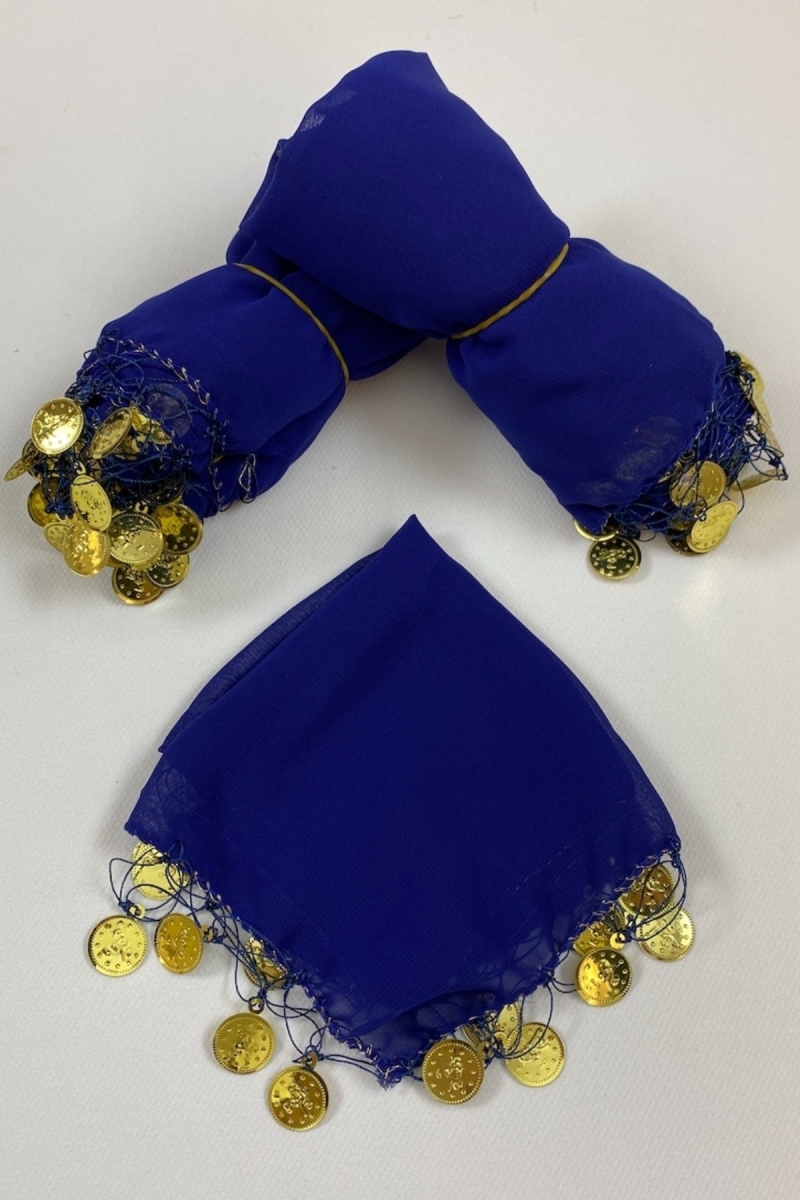 Saks Mavi Şifon Gelin Damat Halay Mendili, Hediye Mendil 1 Adet, Düğün Kına Sünnet Nişan Sünnet