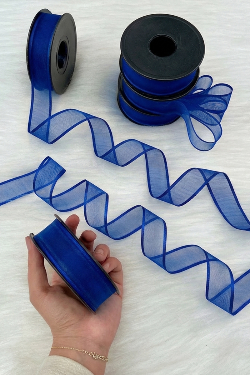 Saks Mavi Şifon Kurdele 2,5 cm 20 mt, Gelin, Damat, Bohça, Nişan, Çeyiz, Özel Gün, Hediye, Süsleme