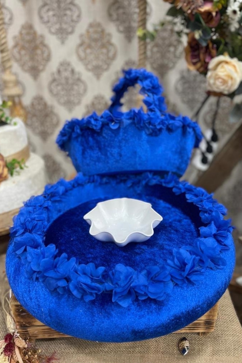 Saks Mavi Üç Boyutlu Kına Tepsi Ve Sepeti Kına Gecesi Malzemeleri