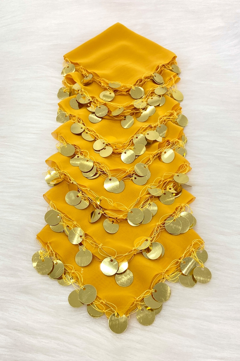 Sarı Gold Şifon Halay Mendili 10 Adet, Gelin Damat Düğün Kına Sünnet Nişan Bride