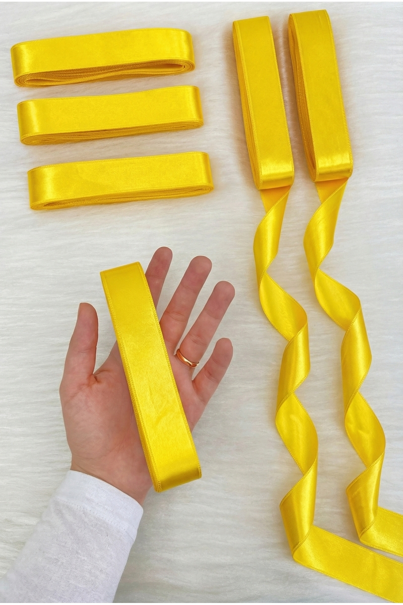 Sarı Saten Kurdele 3 Cm 10 Mt, Bohça Çeyiz Nikah Kına Sünnet Söz Doğum Günü Parti Hediye Süsleme