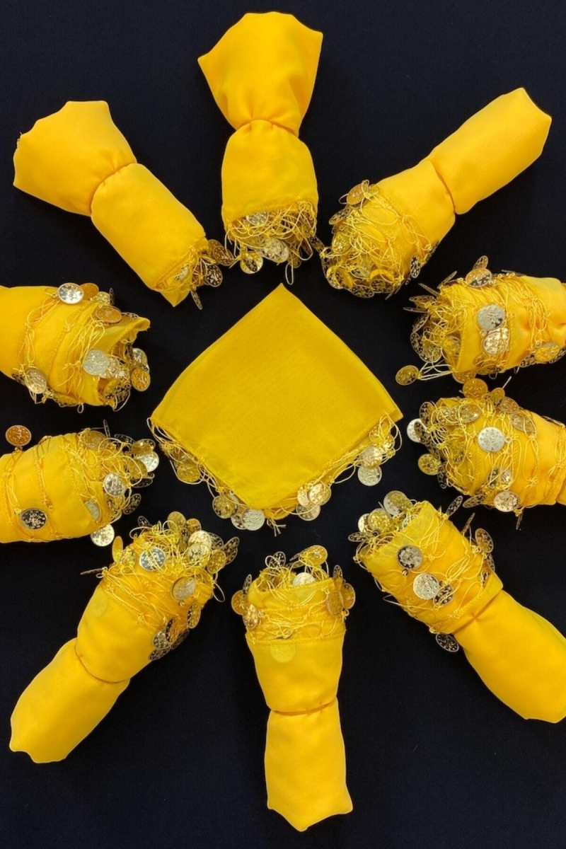 Sarı Şifon Gelin Damat Nedime Halay Mendili, Söz Nişan Düğün Kına Sünnet Gösteri Mendil 5 Adet