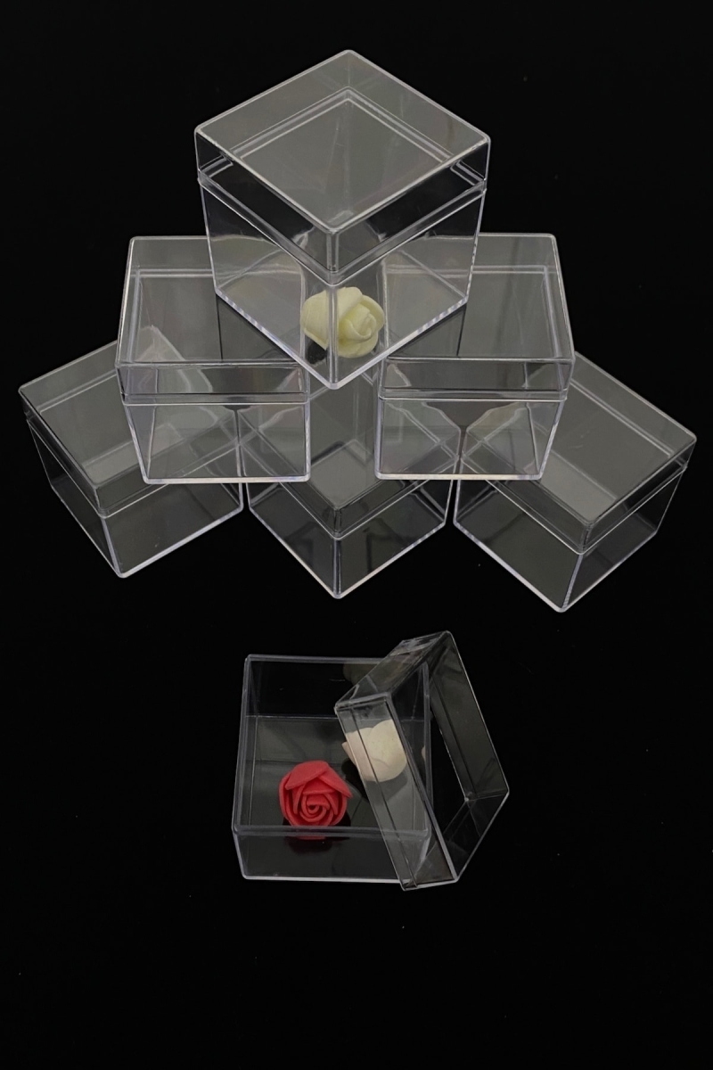 Şeffaf Mika Kutu, Pleksi Kare 5x5x5cm 48 Adet