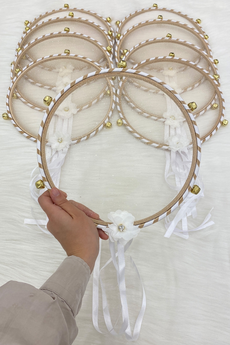 Simli Gelin Tefi Beyaz, Nedime Düğün Kına Gecesi Sünnet Bekarlığa Veda Bride Zilli 25cm 1 Adet