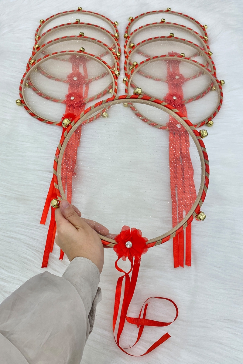 Simli Gelin Tefi Kırmızı, Nedime Düğün Kına Gecesi Sünnet Bekarlığa Veda Bride Zilli 25cm 1 Adet