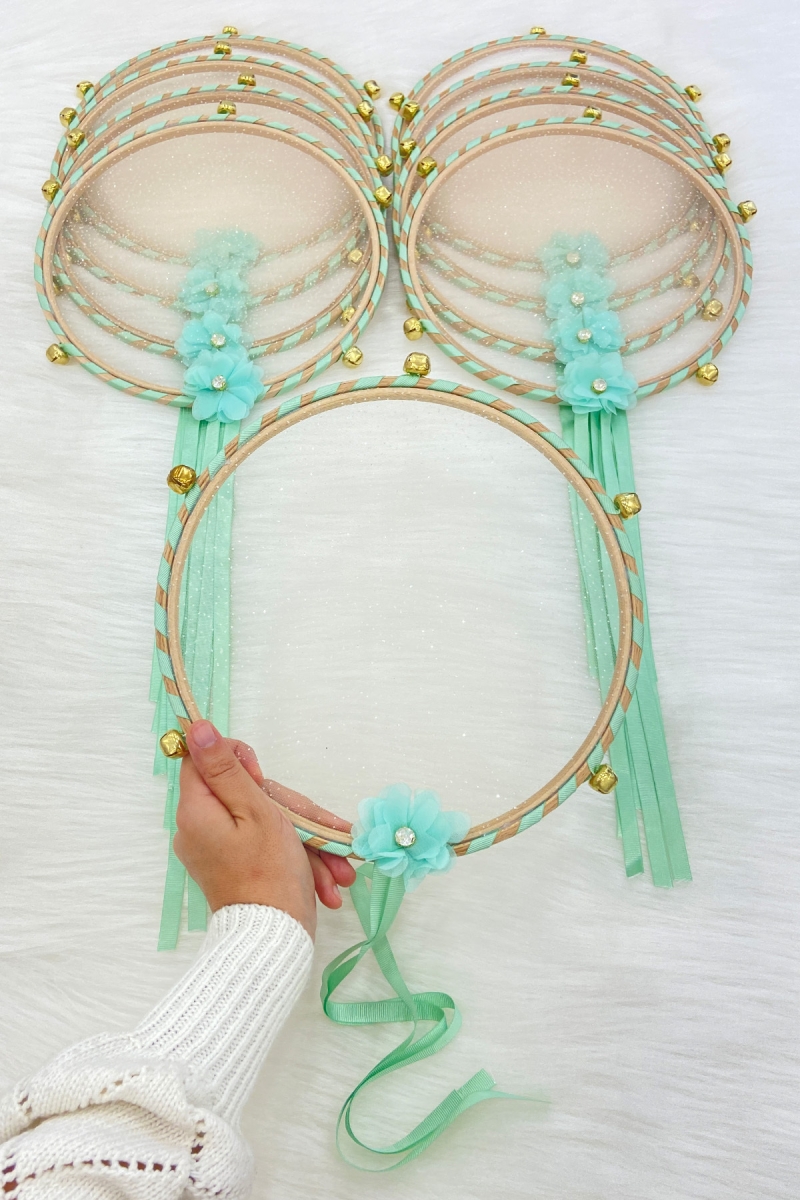 Simli Gelin Tefi Su Yeşili, Nedime Düğün Kına Gecesi Sünnet Bekarlığa Veda Bride Zilli 25cm 1 Adet