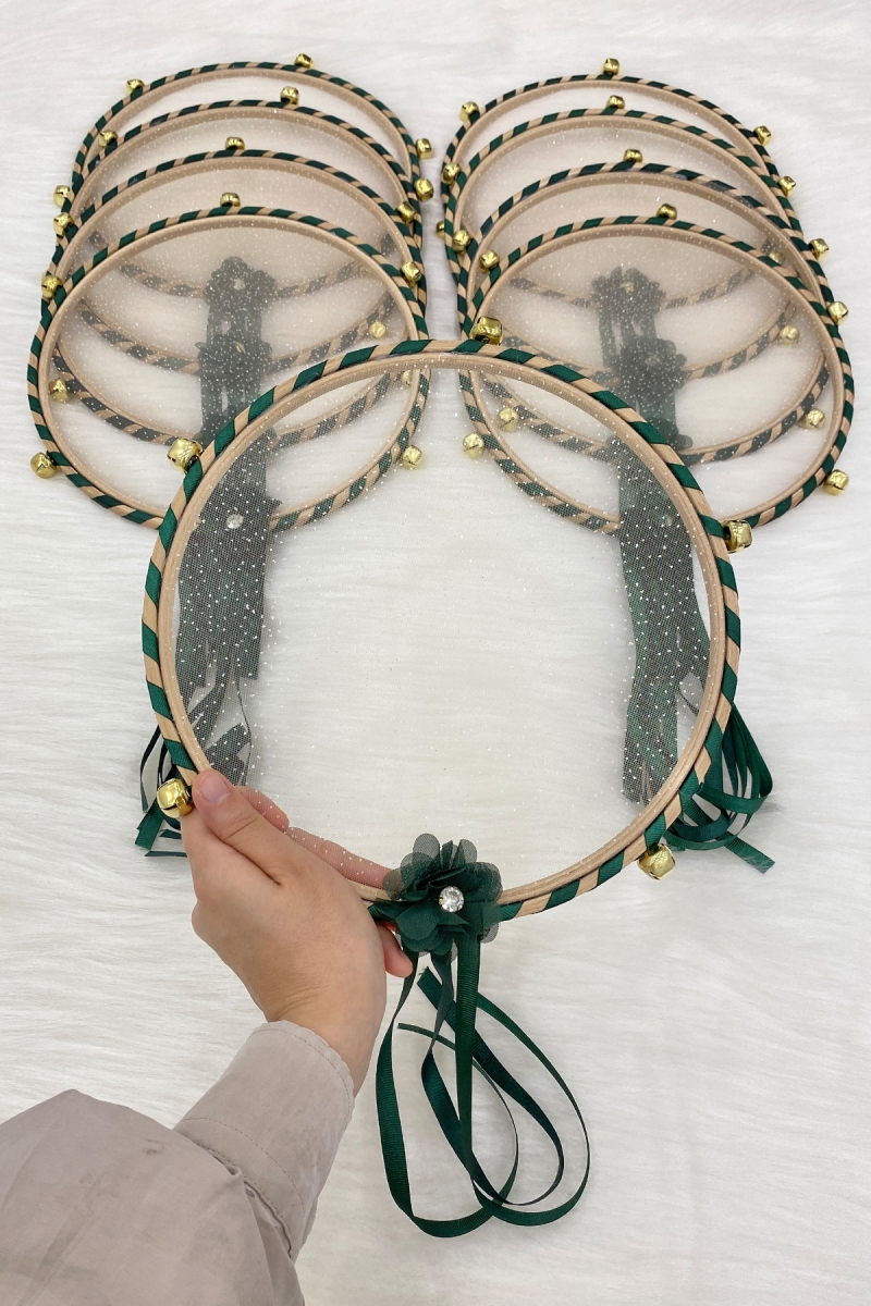 Simli Gelin Tefi Zümrüt Yeşili, Nedime Düğün Kına Gecesi Sünnet Bekarlığa Veda Bride 25cm 1 Adet