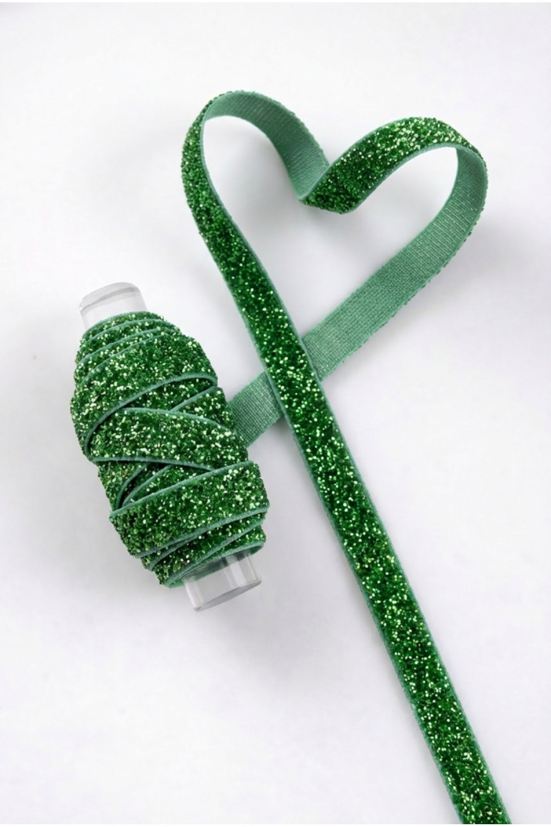 Simli Kadife Kurdele Yeşil 1cm 5mt, Gelin, Damat, Bohça, Nişan, Çeyiz, Nikah, Hediye, Süsleme