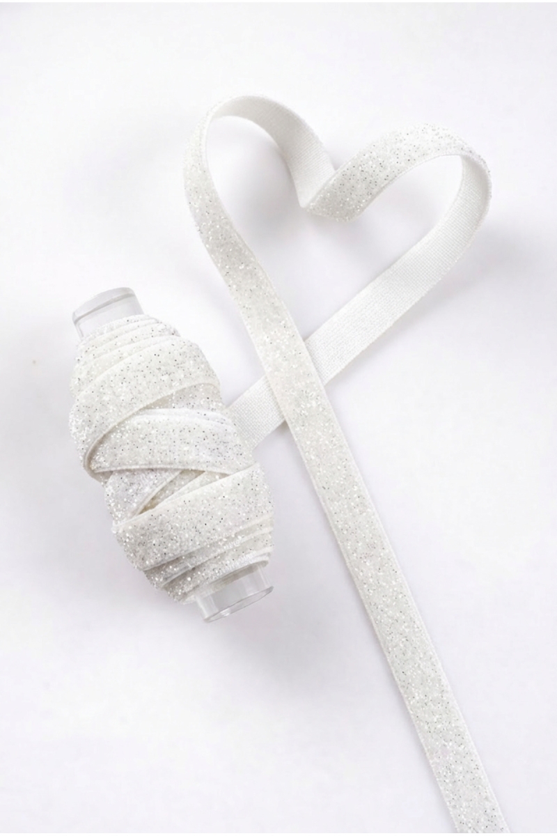 Simli Kadife Kurdele Beyaz 1cm 5mt, Gelin, Damat, Bohça, Nişan, Çeyiz, Nikah, Hediye, Süsleme