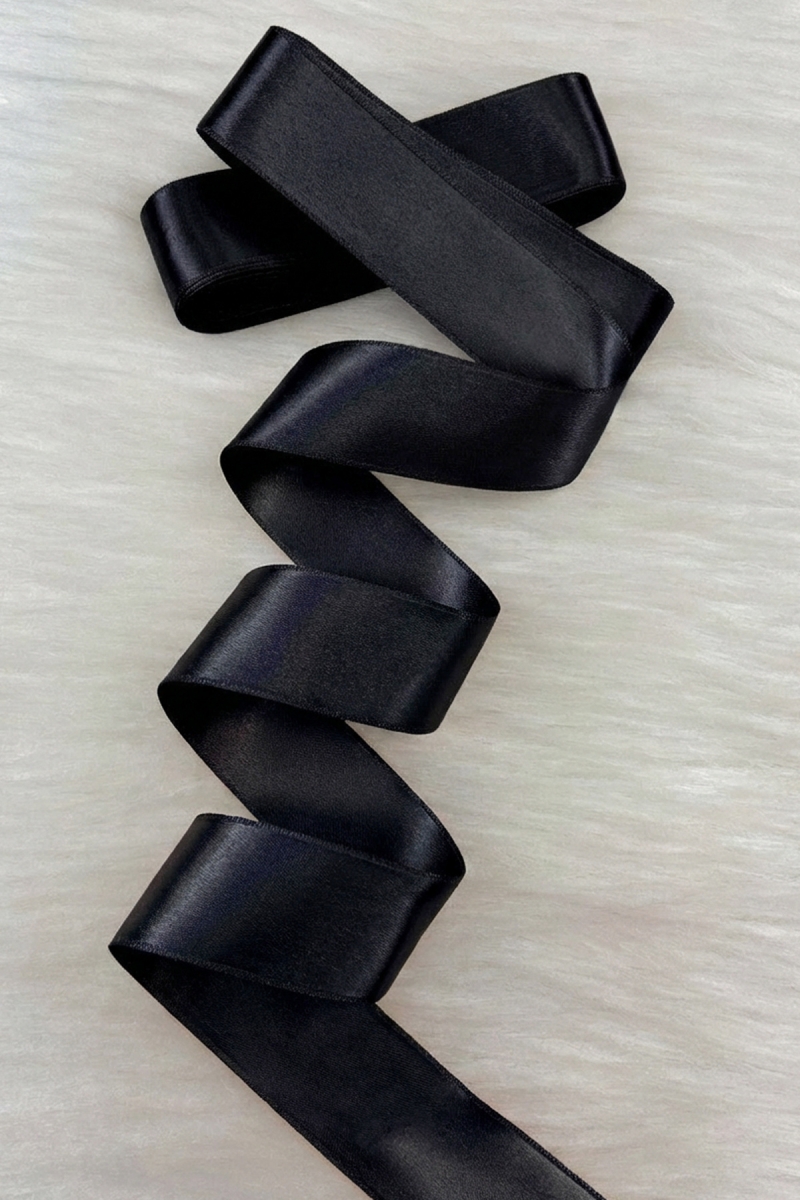 Siyah Çift Taraflı Saten Kurdele, 4 Cm 10 Metre, Bohça Çeyiz Özel Gün Hediye Süsleme Kurdelesi