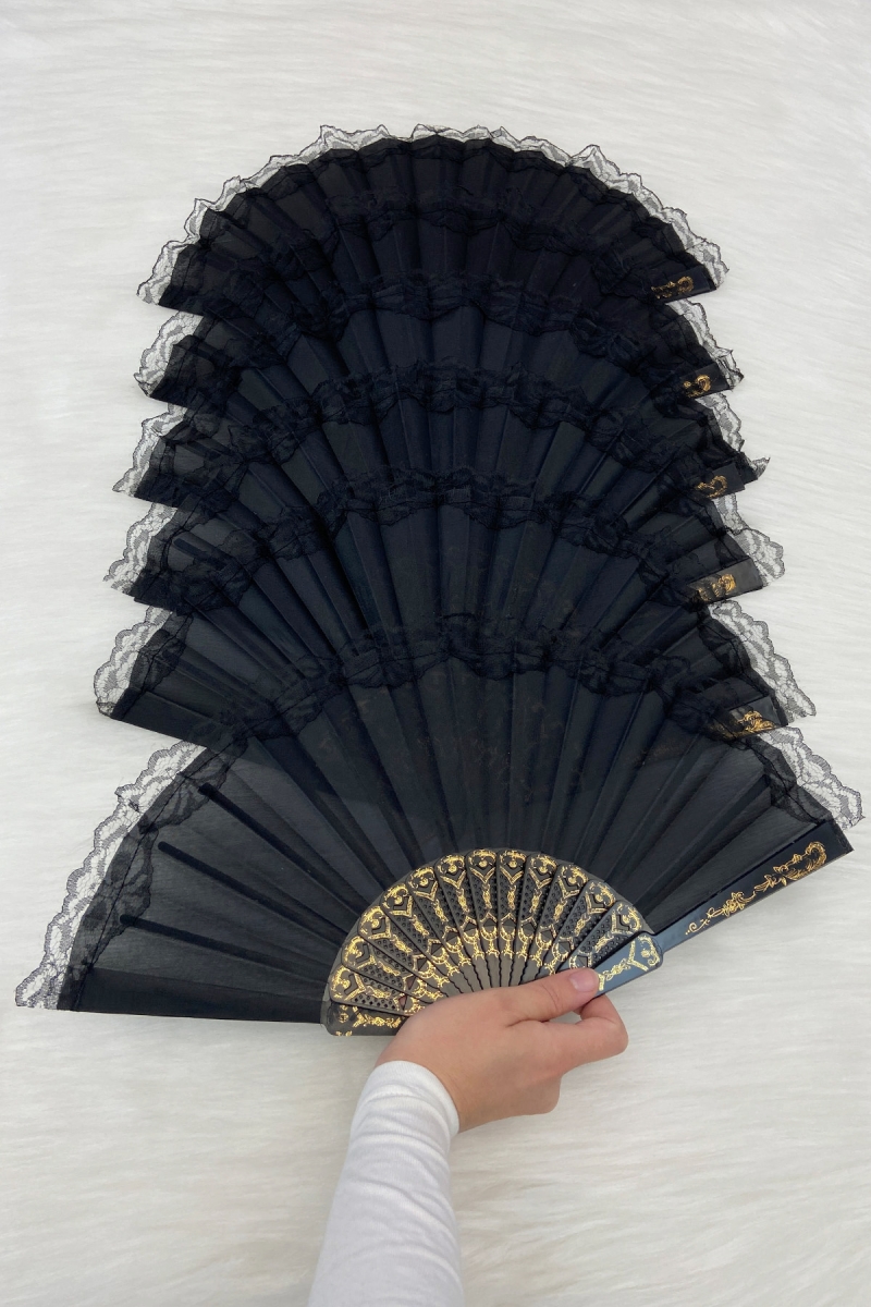 Siyah Dantelli Gelin Nedime Yelpazesi, Bride Bekarlığa Veda Partisi Kına Hediyelik, 6 Adet