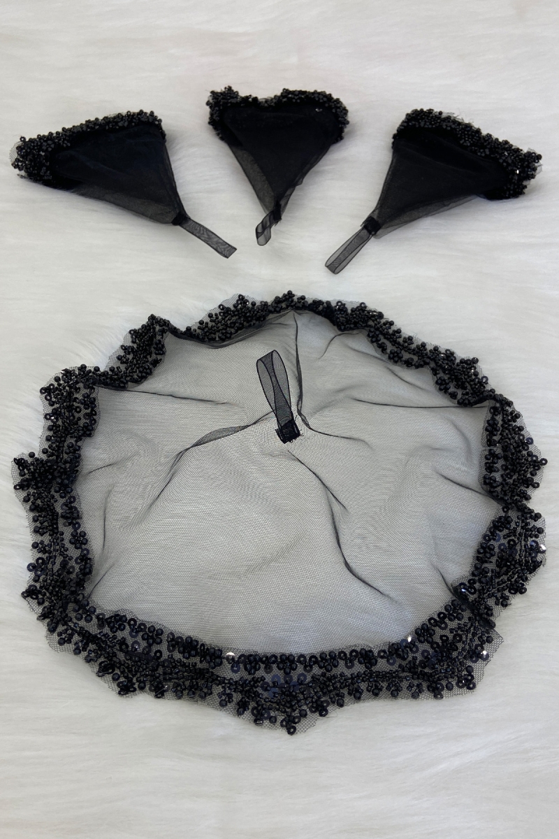 Siyah Gelin Damat Halay Mendili, Cam Boncuk Ve İncili, Kına Gecesi Bride Düğün Nedime Söz Nişan