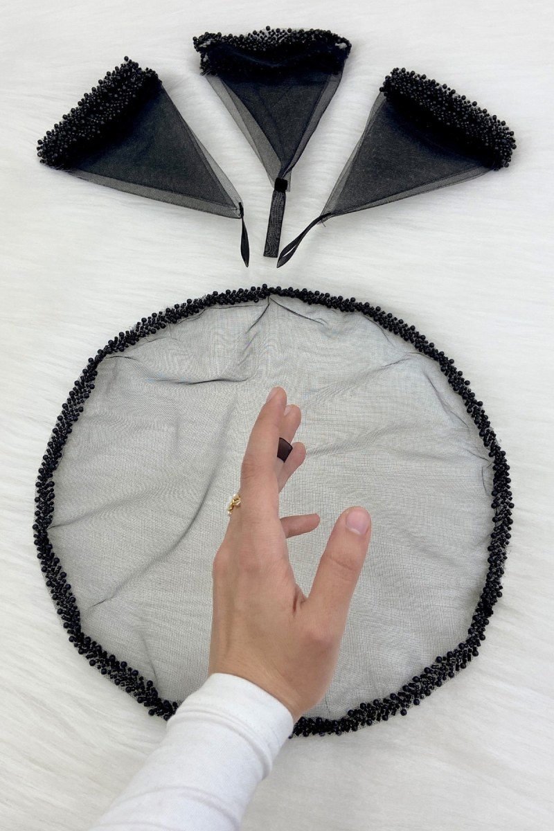 Siyah Gelin Damat Halay Mendili, Cam Boncuk Ve İncili, Kına Gecesi Bride Düğün Nedime Söz Nişan