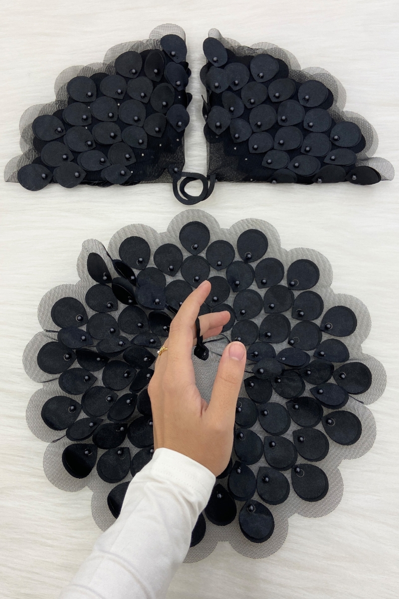 Siyah Gelin Damat Mendili, İnci Detaylı Düğün Halay Nedime Söz Nişan Kına Sünnet Bride Mendil