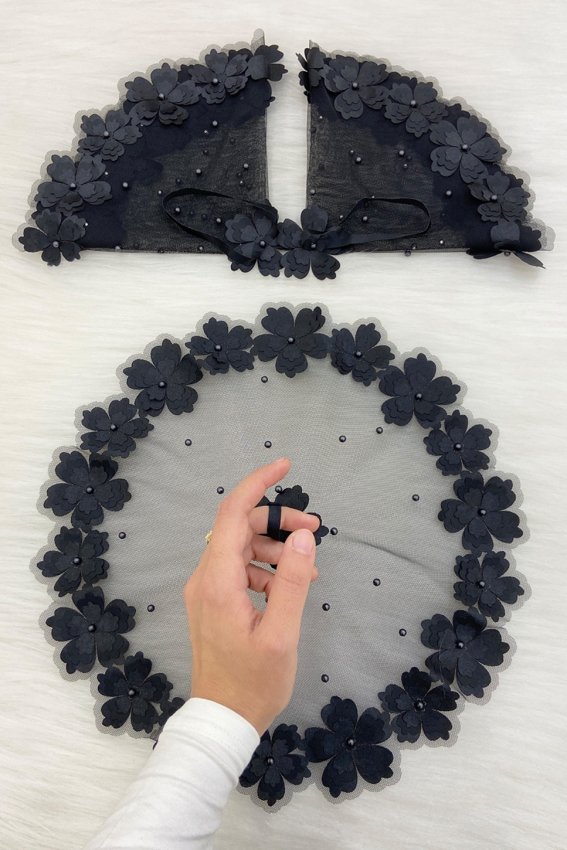 Siyah Gelin Damat Mendili, İnci Detaylı Düğün Halay Nedime Söz Nişan Kına Sünnet Bride Mendil