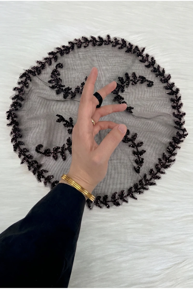 Siyah Gelin Damat Mendili, Işıl Işıl Kristal Cam Boncuk Süslemeli, Kına Halay Düğün Nedime Sünnet Söz Nişan Bride Parti, 1 Adet