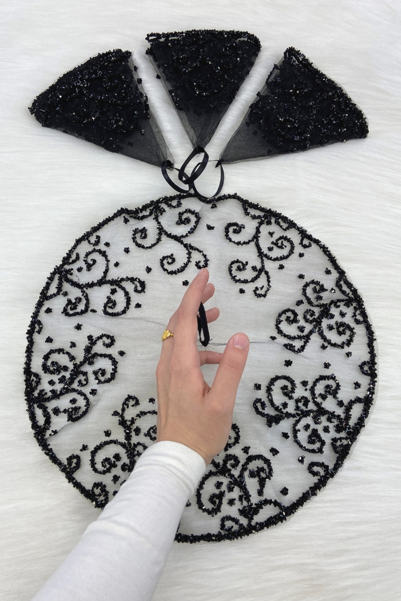 Siyah Gelin Damat Mendili, Kristal Cam Boncuk, Kına Halay Düğün Nedime Sünnet Söz Bride, 1 Adet