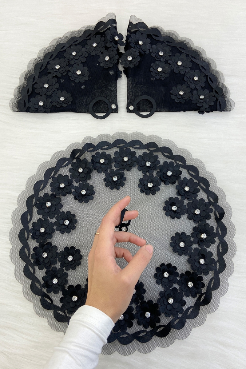 Siyah Gelin Damat Mendili, Parlak Taş Detaylı Düğün Halay Nedime Söz Nişan Kına Sünnet Bride Mendil