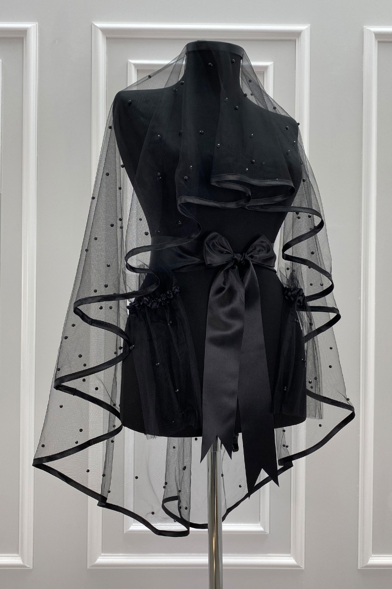 Siyah Gelin Duvak Seti, Biyeli Bol İncili, Kına Gecesi, Düğün, Nikah Duvağı Alı Örtüsü