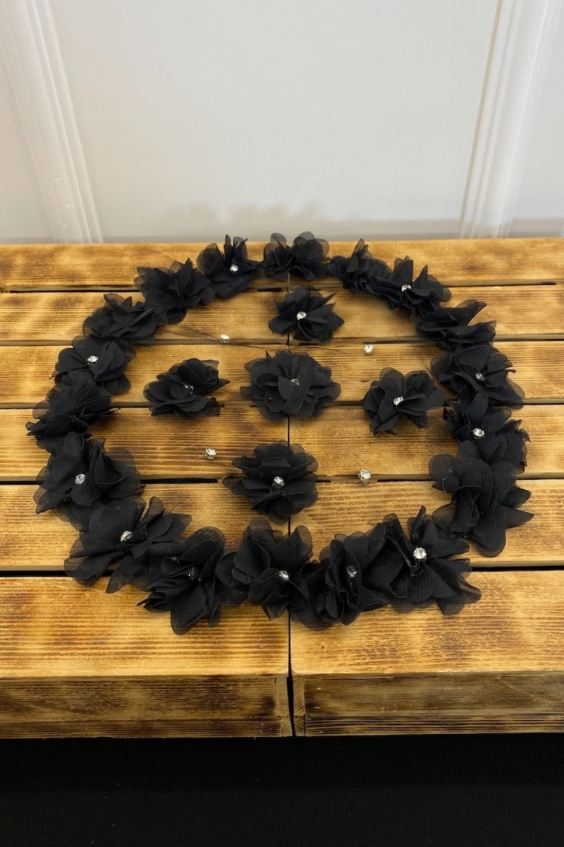 Siyah Gelin Damat Mendili, Üç Boyutlu Lazer Çiçek Ve Parlak Taşlı, Düğün Kına Sünnet Söz Nişan Halay