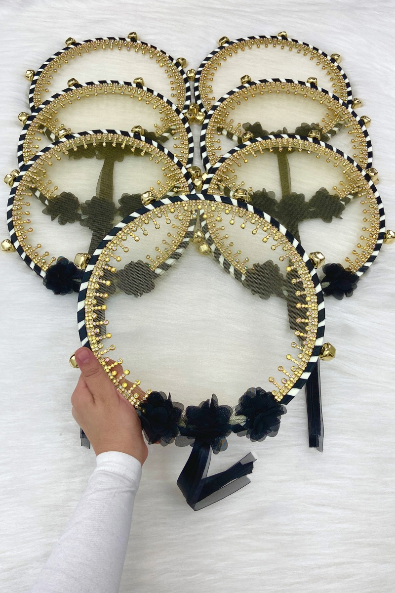 Siyah Gelin Nedime Tefi, Çiçek Ve Sultan Taşlı, Düğün Kına Gecesi Bride Sünnet Parti Defi 1 Adet