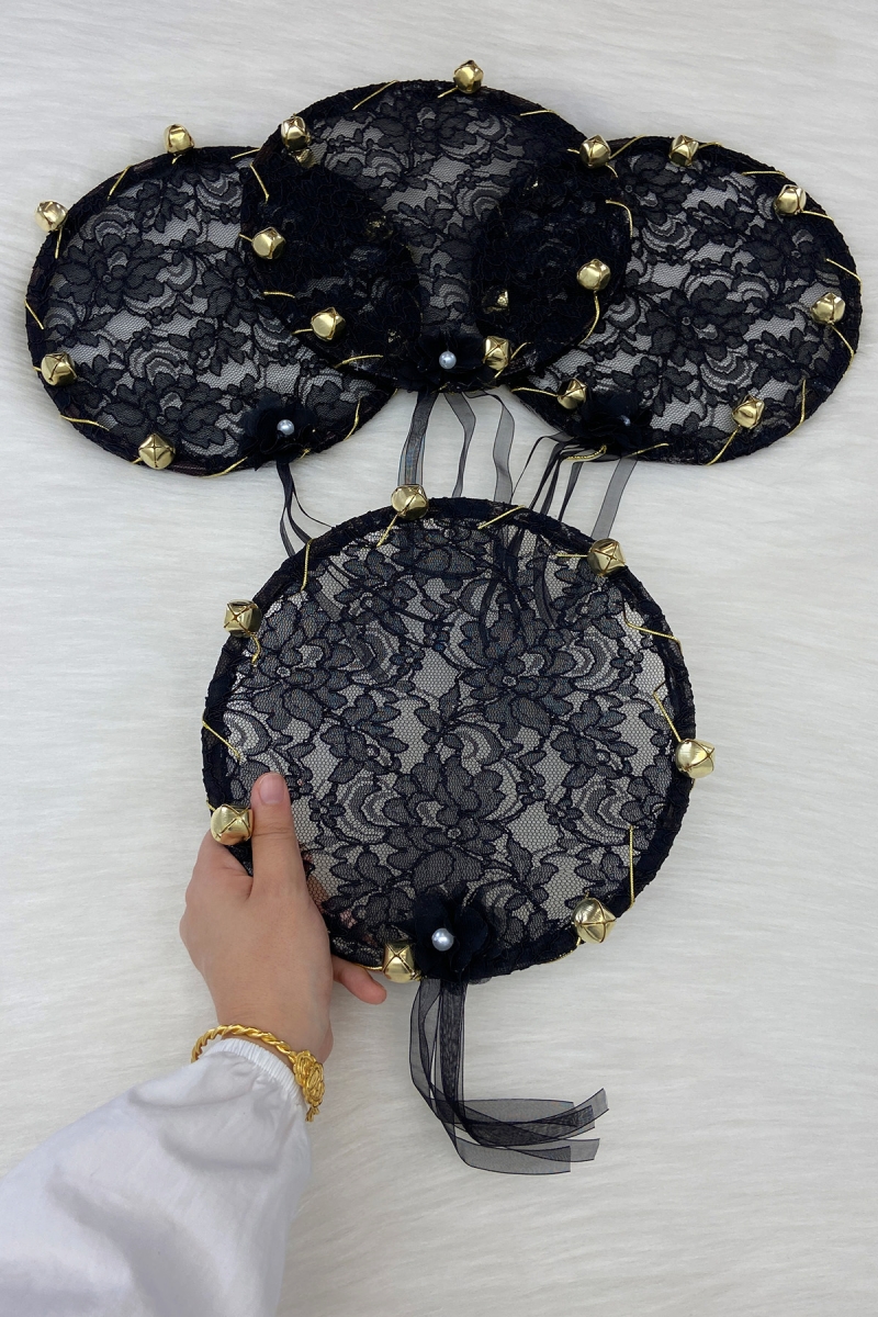 Siyah Gelin Nedime Tefi Dantel, 3D Çiçek Süslemeli, Düğün Kına Gecesi Sünnet Bride To Be Defi 1 Adet