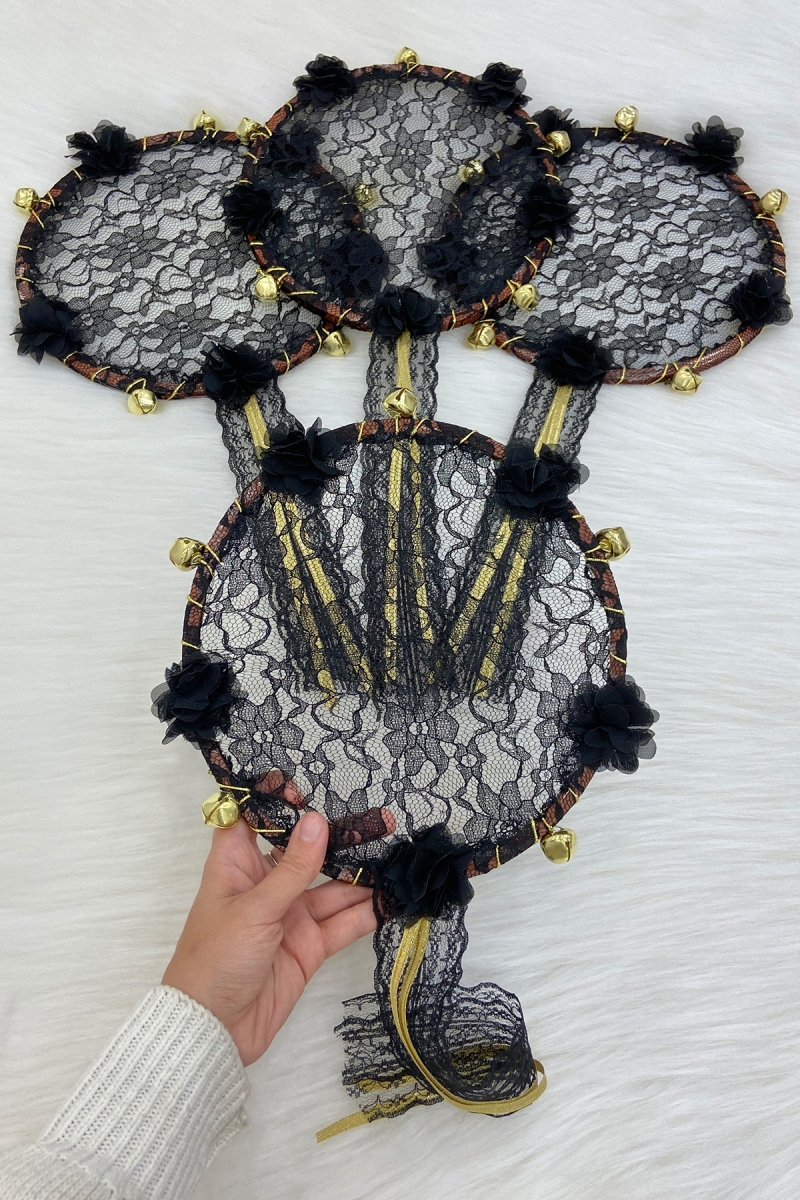 Siyah Gelin Nedime Tefi Dantel 3D Süslemeli, Düğün Kına Sünnet Bride To Be