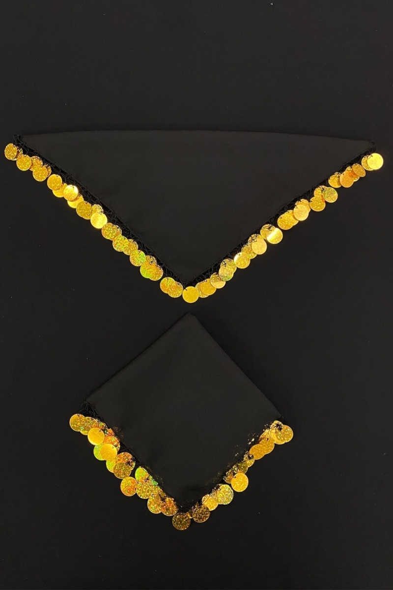 Siyah Gold Lüks Şifon Halay Gelin El Mendili 1 Adet