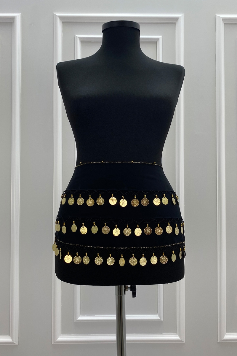 Siyah Gold Şakira Oryantal Dansöz Dans Kemeri Pullu Zilli Kına Oyun Eğlence Düğün Shakira Kemer