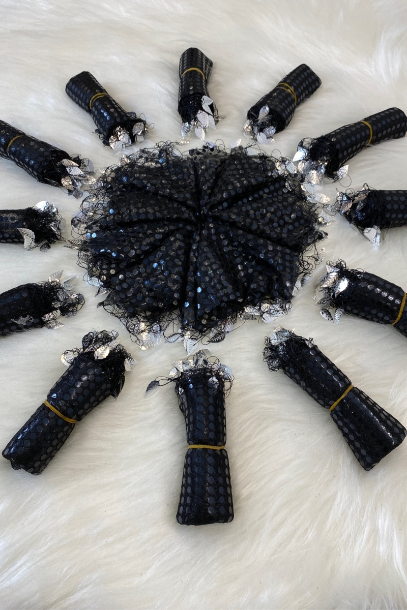 Siyah Gümüş Halay Mendili, Gelin Mendili, Pullu Halay Mendili 5 Adet, Düğün Kına Sünnet Nişan