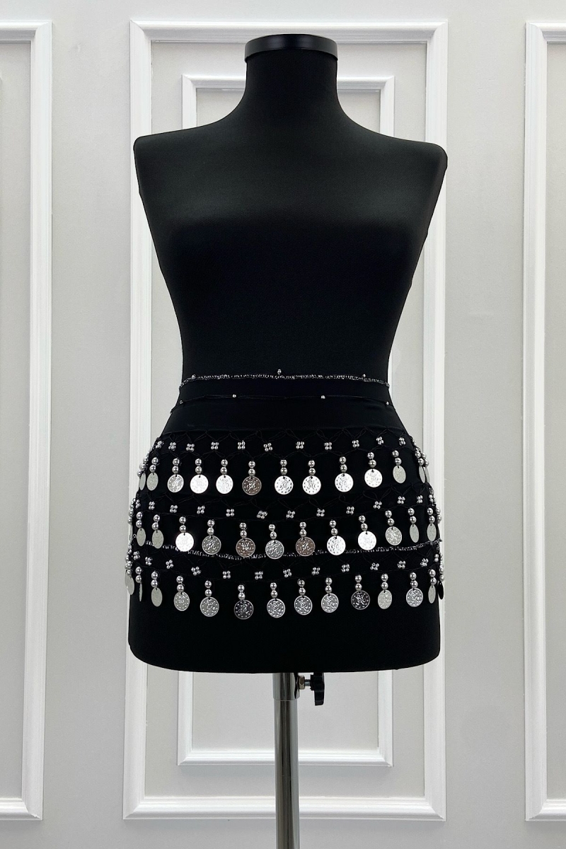 Siyah Gümüş Şakira Oryantal Dansöz Dans Kemeri Pullu Zilli Kına Oyun Eğlence Nedime Düğün Shakira