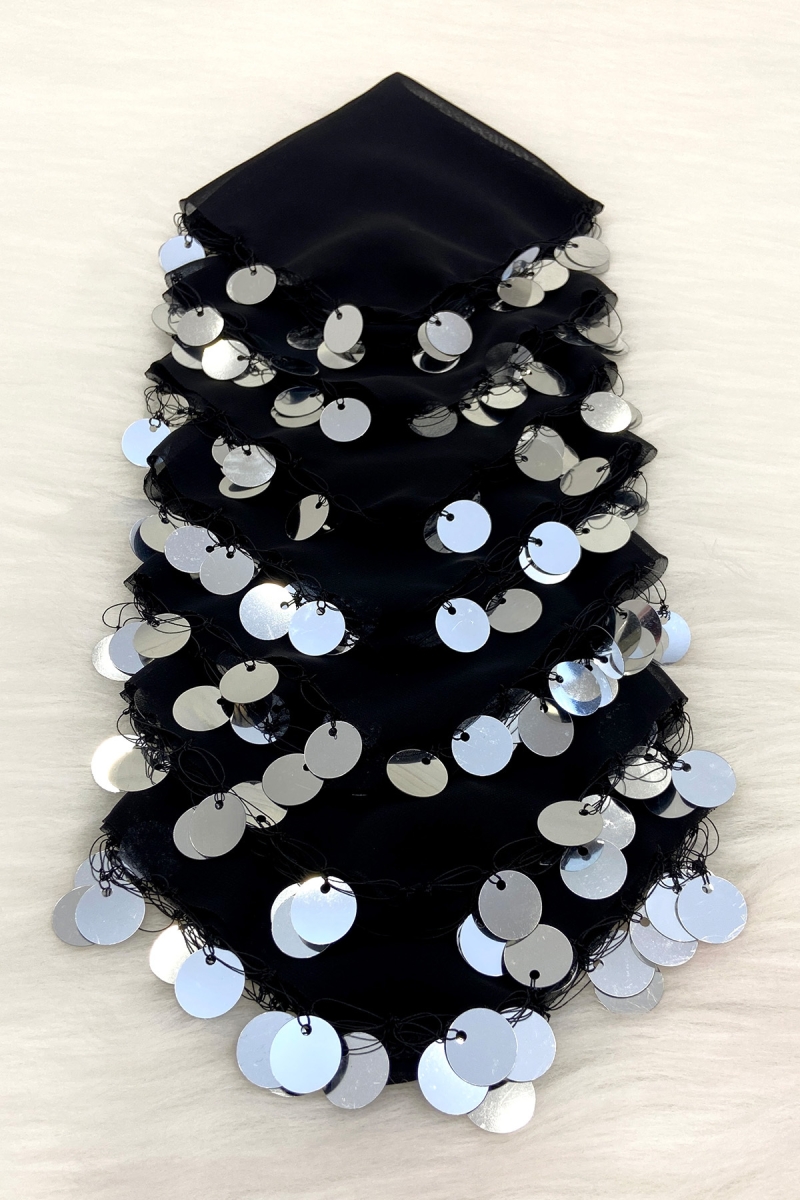 Siyah Gümüş Şifon Halay Mendili 5 Adet, Gelin Damat Düğün Kına Sünnet Nişan Bride