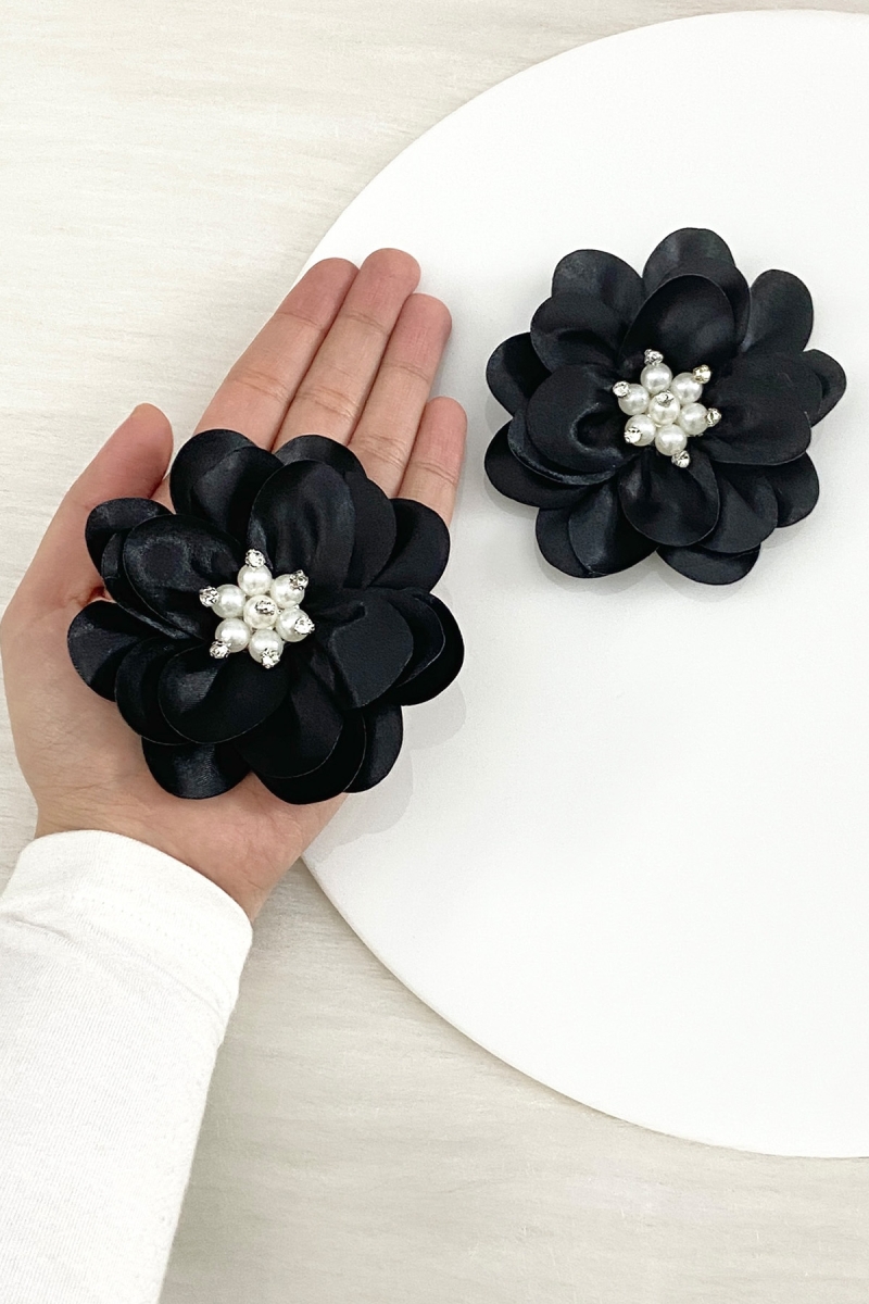 Siyah İncili Parlak  Taşlı Gelin El Gülü, Damat, Nedime Bileklik, Düğün Kına Söz Bride, 2 Adet