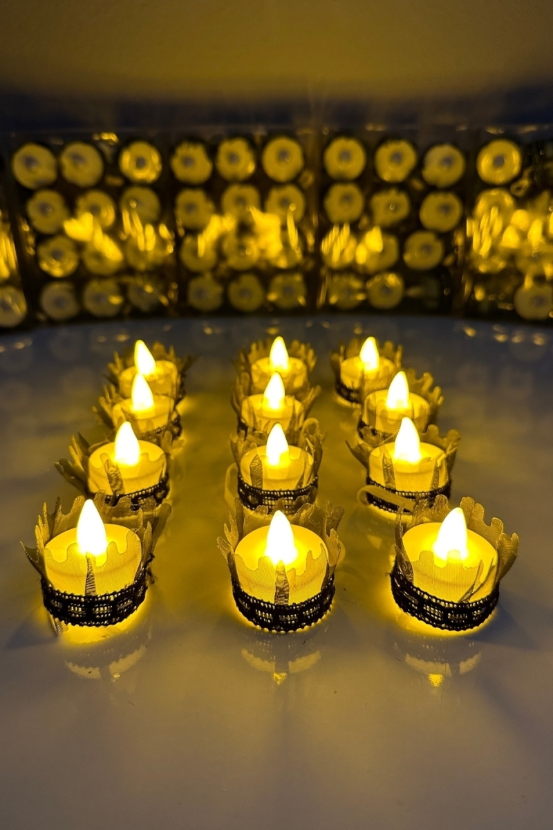 Siyah Ledli Kına El Mumu, Düğün, Nedime, Bride, Sünnet, Led Işıklı, Tealight Mum Pilli 12 Adet